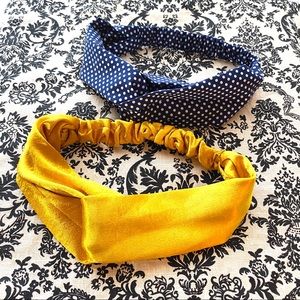 Blue Polka dot + Metallic Gold Twisted Headband